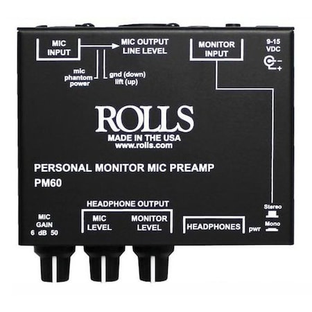 Rolls Personal Monitor headphone amp with a fully functional Microphone Preamp PM60