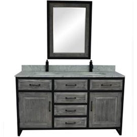 Infurniture WK8860-CW TOP 60 in. Rustic Solid Fir Double Sink Iron Frame Vanity with Carrara White Marble Top WK8860+CW TOP