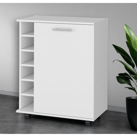 Homeroots White Rolling Bar Cart With Wine Storage 535120