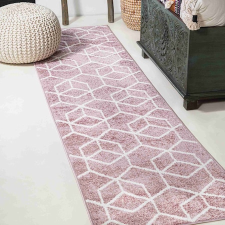 Jonathan Y Tumbling Blocks Modern Geometric Rose/White 2 ft. x 8 ft. Runner Rug SEU101B-28