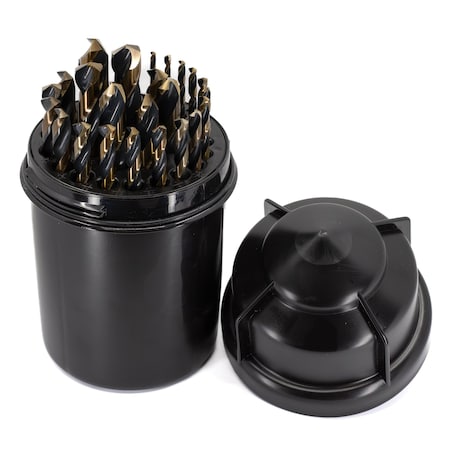 Drill America 29 Piece HSS Black & Gold KFD Split Point Mechanics Length Drill Bit Set, 1/16" - 1/2", Plastic Case KFD29ML-PC