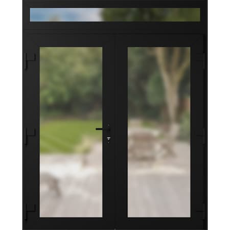 Vdomdoors Front Exterior Prehung Metal-Plastic Double Doors Frosted Glass / MANUX 8102 Matte Black / Office C MANUX8102DEXD-BLK-W72xH80+16-RH-I
