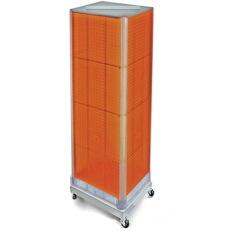 Azar Displays Four-Sided Pegboard Tower Floor Display, Rotating Wheeled Base, 16 in W x 67 in H, Orange 700407-ORG