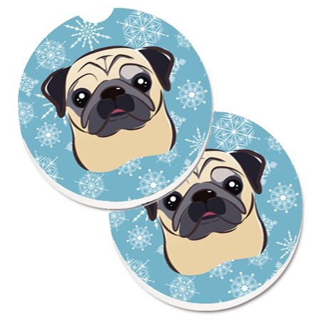 Carolines Treasures Snowflake Fawn Pug Set of 2 Cup Holder Car Coaster BB1696CARC