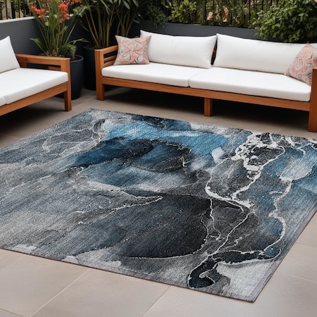 Homeroots 8' X 10' Ivory Blue and Gray Abstract Washable Non Skid Indoor Outdoor Area Rug 559430