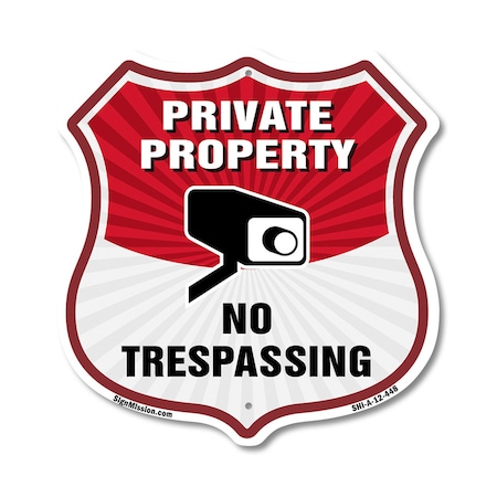 Signmission Private Property Shield Sign No Trespass, 12 Inch X 12 Inch, Aluminum Metal Sign SHI-A-12-448