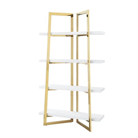 Homeroots 69" White Stainless Steel Four Tier Etagere Bookcase 544733