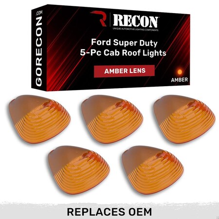 Recon 99-14 FORD SUPERDUTY (5-PIECE SET) AMBER CAB ROOF LIGHT LENSES ONLY & 264142AM