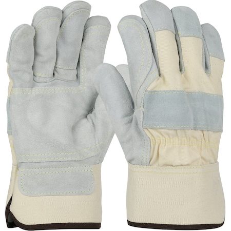 Pip Premium Grade Split Cowhide Leather Double Palm Glove w/Canvas Back and Aramid Stitching, Rubb, 12PK 500DP-AA/XL