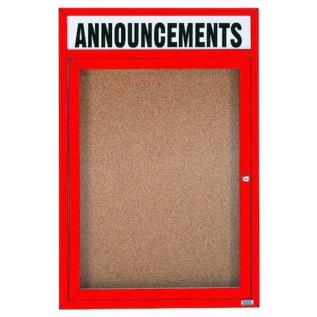 Aarco Illuminated Enclosed Bulletin Board w/ Header Red Powder Coated Al Frame, 48''Hx36''W DCC4836RHIR
