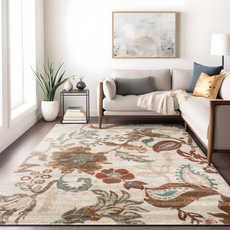 World Rug Gallery Botanical Scroll Area Rug 7 ft 10 in x 10 ft Beige WR144BEIGE8X10