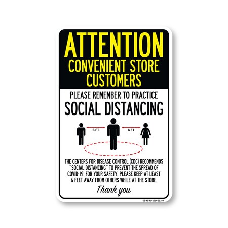 Signmission PSA Convenient Store Customers Practice Social Distancing 14in X 10in Wall Graphic, NS-RD-1014-25359 OS-NS-RD-1014-25359