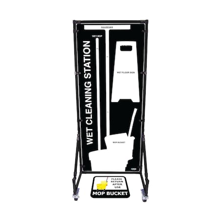 5S Supplies Housekeeping Shadow Board Broom Station V15, Black / White, Kit HSB-V15-BLACK/WHITE-KIT