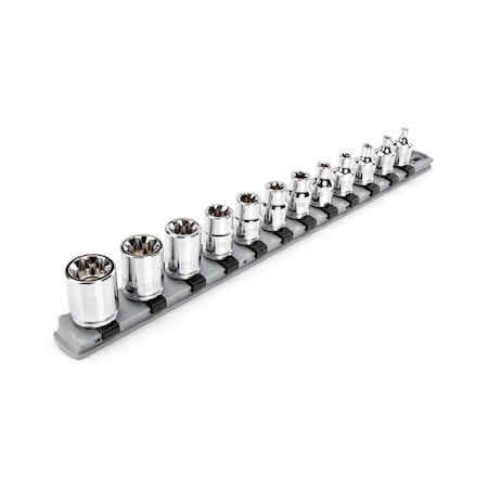 Tekton 3/8 Inch Drive External Star Socket Set with Rail, 12-Piece E4-E20 SHD91117