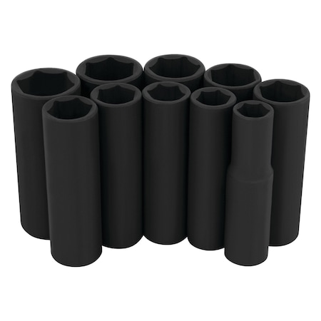 Performance Tool 10 pc. 3/8 in. Dr. Metric Black Socket Set, Deep Sockets, Etched, Rack W38401