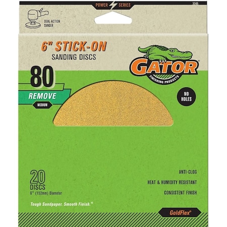 Gator Sanding Disc, 6 in Dia, Coated, 80 Grit, Medium, Aluminum Oxide Abrasive, Paper Backing 3245