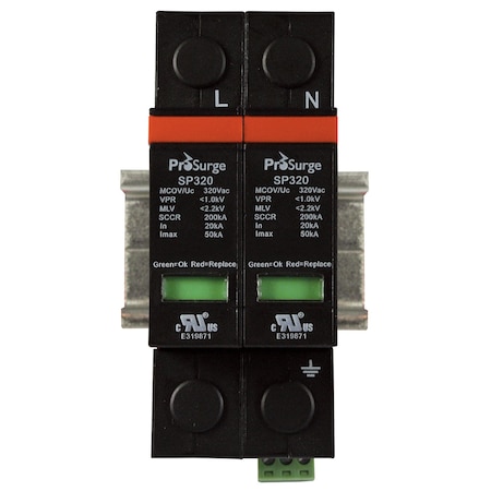 Automation Systems Interconnect 2 Pole DIN Rail Mounted UL1449 Pluggable Surge Protector ASISP320-2P