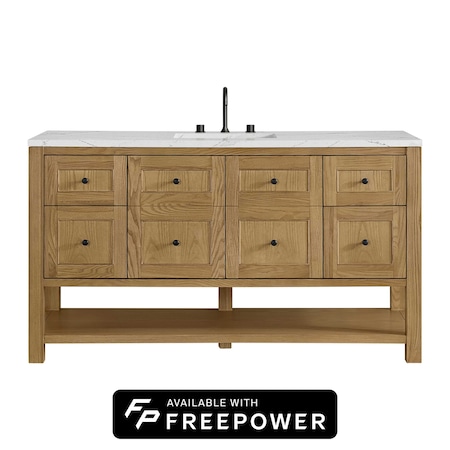 James Martin Vanities Breckenridge 60 in. Single Vanity, Light Natural Oak, w/ 3 CM Ethereal Noctis Silestone Top 330-V60S-LNO-FENC