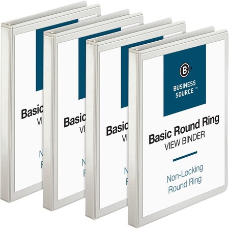 Business Source Roundring View Binder, White, 4PK BSN09951BD