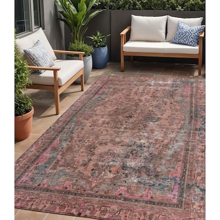 Homeroots 5' X 8' Pink And Mauve Medallion Washable Indoor Outdoor Area Rug 616071