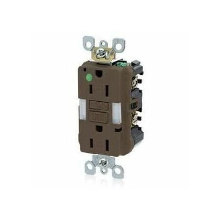 Leviton GFIRcptcl, 15A, 125VAC, Brn, Thermoplastic GFNL1-HG