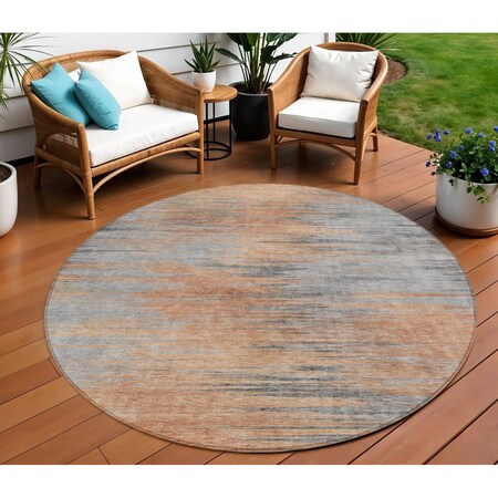Homeroots 8' Salmon Gray And Charcoal Round Abstract Washable Indoor Outdoor Area Rug 587178