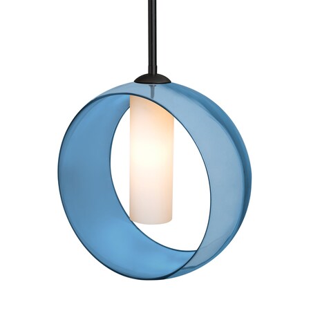 Besa Lighting Besa Plato Stem Pendant, Blue/Opal, Black Finish, 1x 60W MAX E26 Base 1TT-PLATOBL-BK