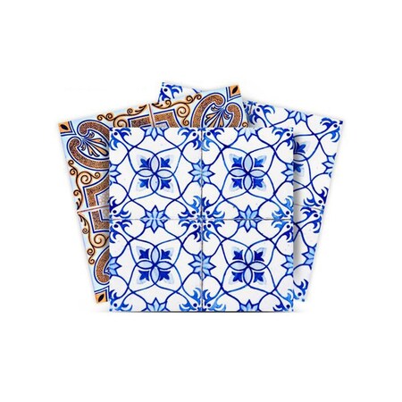 Homeroots 4" X 4" Blue and Muted Taupe Peel And Stick Tiles 400150