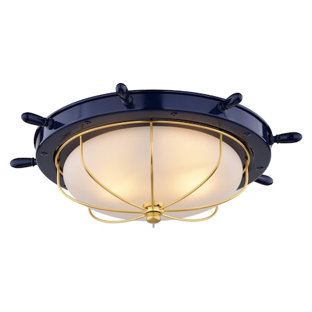 Vaxcel Orleans 15-in W Navy Blue Gold Coastal Ship Wheel Flush Mount Indoor Outdoor Ceiling Light Fixture C0316