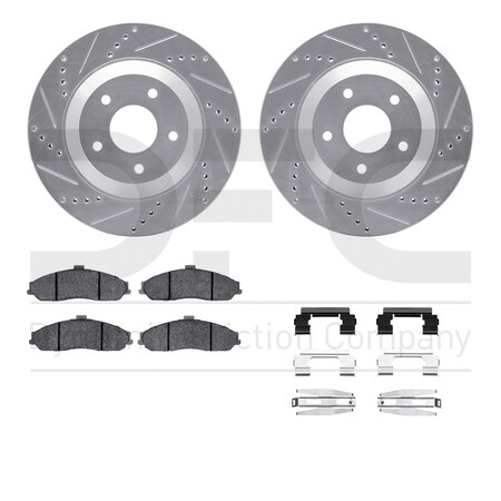 Dynamic Friction Co DFC Rotors-Drilled & Slotted-Silver w/ EURO 5000 Ceramic Brake Pads Incl Hdw 7612-46002