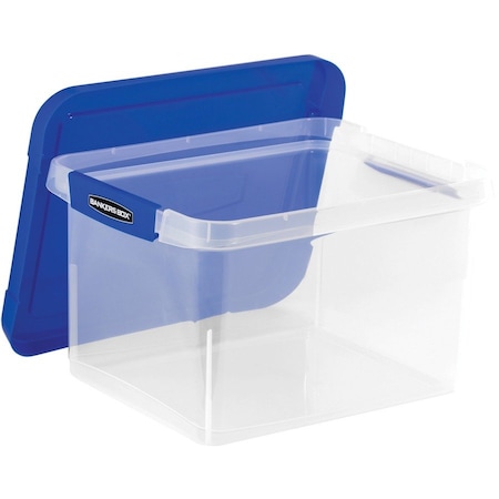 Bankers Box File Boxes, Polypropylene, 14" W, 17.38" D, 10.5" H, Lift-Off Lid Closure, Clear/Blue 0086202