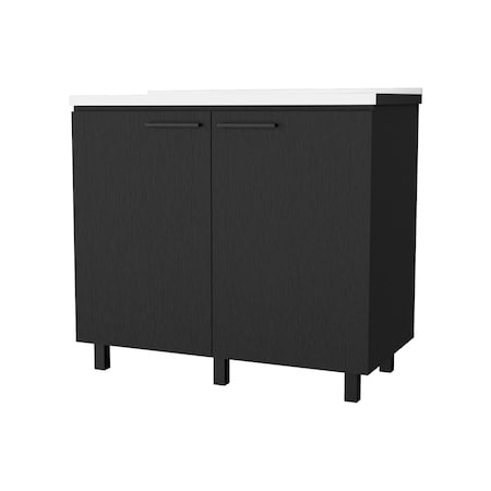 Homeroots 39in Black And Silver Accent Cabinet With One Shelf 518209