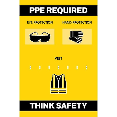 Visual Workplace PPE Shadow Board, Yellow, 24 in H 30-1910-3624-P71803