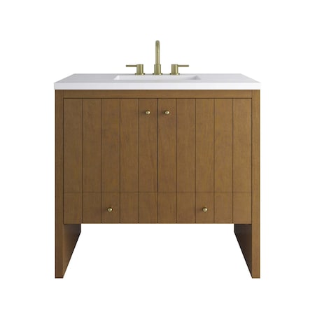James Martin Vanities Hudson 36" Single Vanity, Honey Oak w/ 3 CM White Zeus Silestone Top 435-V36-HNO-3WZ