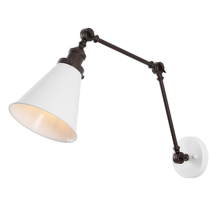 Jonathan Y Rover 7" Classic Industrial Metal Adjustable Arm LED Wall Sconce, White/Oil Rubbed Bronze JYL7462C