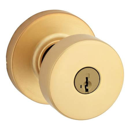 Kwikset Pismo Knob with Round Rose Entry Lock SmartKey with 6AL Latch and RCS Strike Satin Brass Finish 740PSKRDT-4S