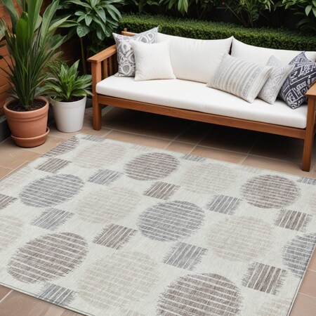 Homeroots 9' X 12' Ivory Brown And Gray Geometric Washable Indoor Outdoor Area Rug 593604