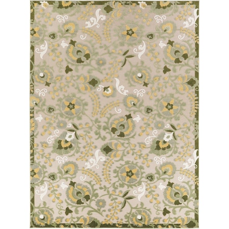Homeroots 8' X 11' Ivory Green And Yellow Floral Indoor Outdoor Area Rug 548088
