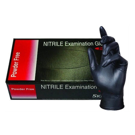 Skintx Disposable Gloves, 5 mil Palm, Nitrile, L, 100 PK, Black BLK50015