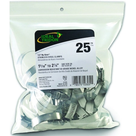 Ideal Tridon Hy-Gear 67-6 Series Worm Gear Hose Clamp, Stainless Steel Silver, 25PK 6728550