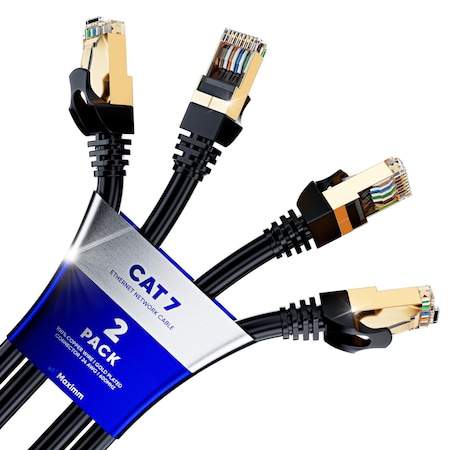 Maximm 20ft Flat Cat7 SFTP Shielded Ethernet Cable, 2PK, Black, 2PK CAT720FTBlack-2PK