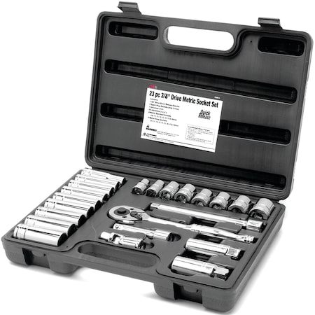 Performance Tool 23 pc. 3/8 in. Dr. Metric Socket Set, 108 Gear Teeth, Ratchet, Extension W38914