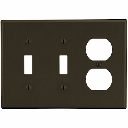 Hubbell Wiring Device-Kellems Wallplate, 3-Gang, 2) Toggle 1) Duplex, Brown P28