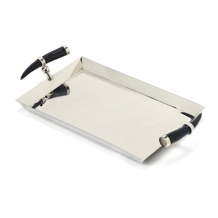 Homeroots 19in Silver Stainless Steel Serving Tray With Horn Handles 388898