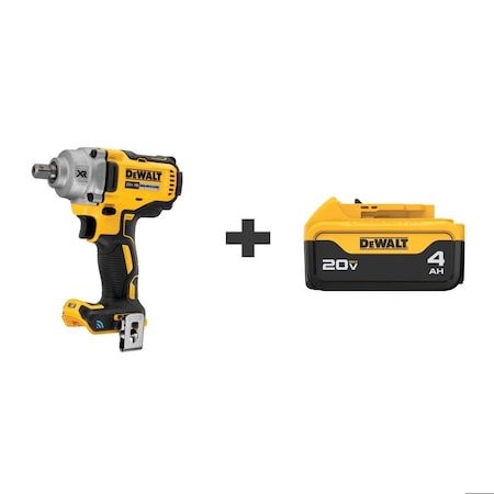 Dewalt Cordless Impact Wrench Kit, Drive Size 1/2 in Square, 20 V, Includes Battery (4.0 Ah) DCF896B/DCB204