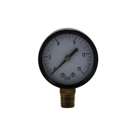 Ironwerks 2 in 0-15 PSI 1/4 in Lower Mount Dry Gauge 80001
