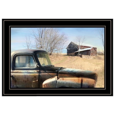 Homeroots Vintage Farm Trucks 2 Black Framed Print Wall Art 405011