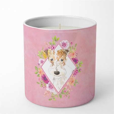 Carolines Treasures 10 oz Fox Terrier Pink Flowers Decorative Soy Candle CK4199CDL
