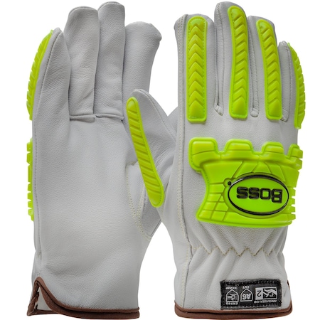 Boss Premium Top Grain Goatskin Leather Drivers Glove w/Aramid Blend Lining and Hi-Vis Impact Protection 09-LC650MP/XXL