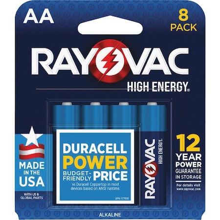 Rayovac High Energy AA Alkaline Battery, 8PK 815-8T